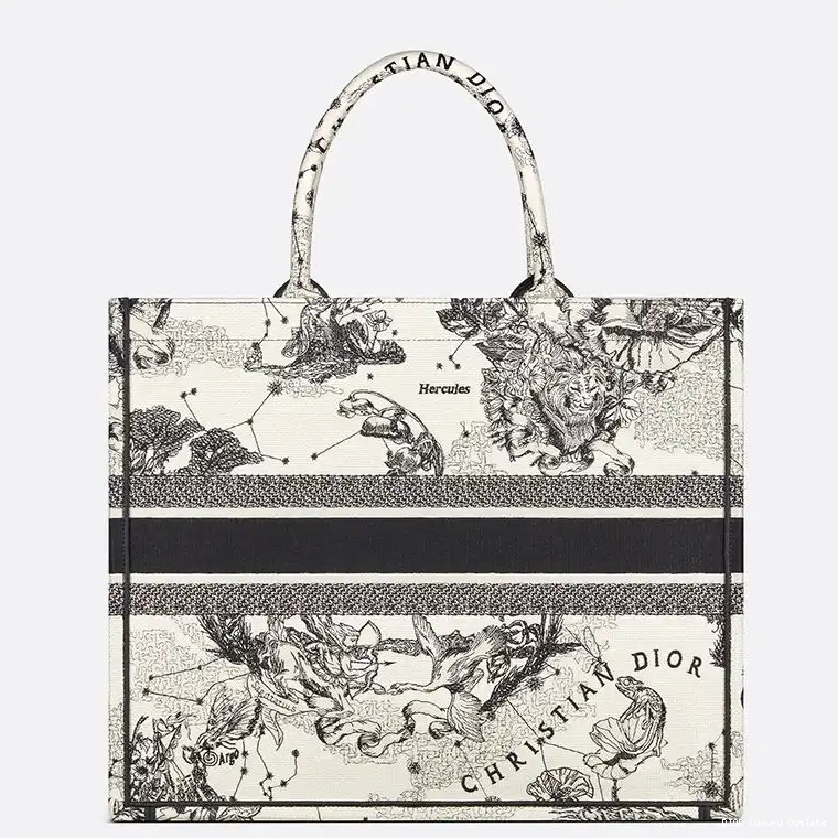 Cheap Toile Zodiac Jouy Motif Canvas White Tote Dior Book de 0609 Luxury